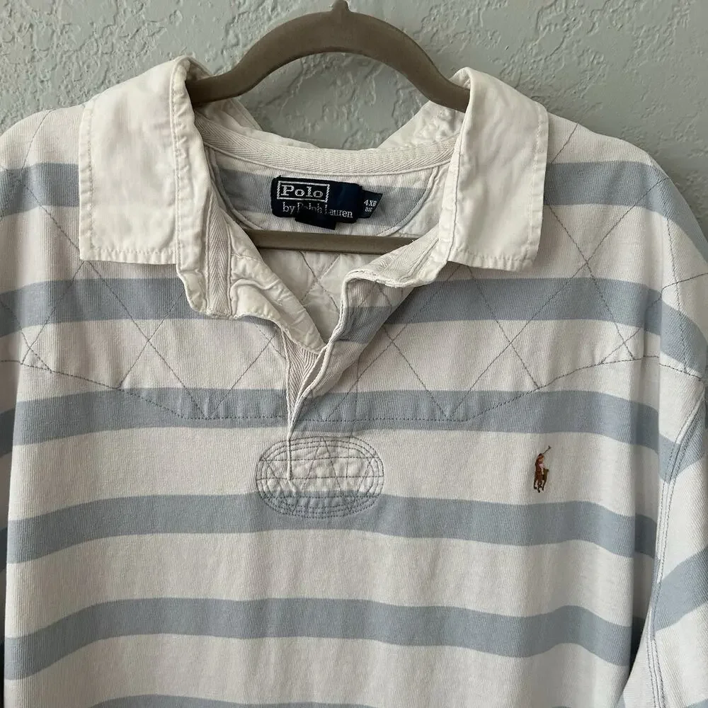 Polo Ralph Lauren Rugby Shirt 4XB Big Blue White Stripe Cotton Flesh Pony Preppy